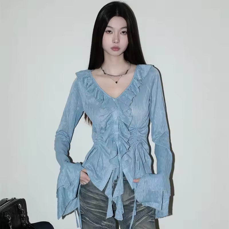 2024 Spring Autumn Collection Casual Style Simple Color Block Korean Comfortable Long Sleeve Blue Stripe Sweatshirt
